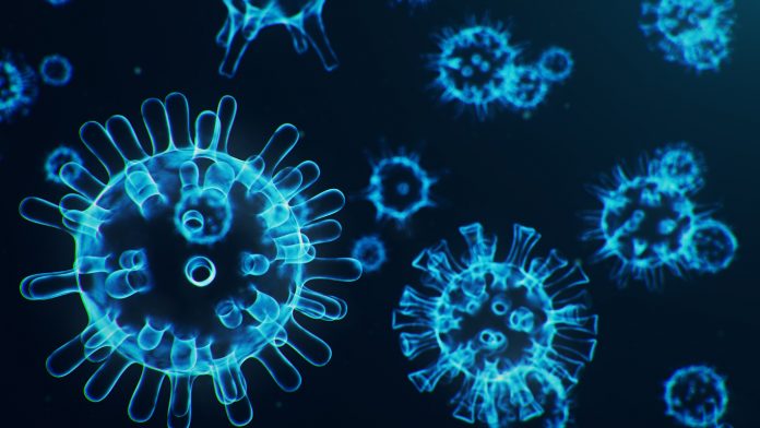Coronavirus outbreak. Pathogen affecting the respiratory tract. COVID-19 infection. Concept of a pandemic, viral infection. Coronavirus inside a human. Viral infection causing chronic disease. 3D illustration