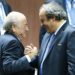 File picture of UEFA President Michel Platini (R) congratulating FIFA President Sepp Blatter after he was re-elected at the 65th FIFA Congress in Zurich, Switzerland, May 29, 2015.  Suspended FIFA President Blatter and European soccer boss Platini were both banned for eight years December 21, 2015 by FIFA's Ethics Committee. The pair, who have also been fined, had been suspended for 90 days in October while an investigation was carried out into a 2 million Swiss franc ($2.02 million) payment by FIFA to Platini in 2011. Both men have denied any wrongdoing.    REUTERS/Arnd Wiegmann TPX IMAGES OF THE DAY