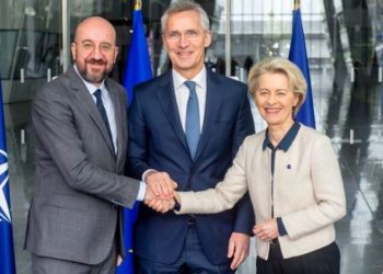 Charles Michel, Jens Stoltenberg dhe Ursula Von der Leyen