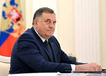 FILE PHOTO: Bosnian Serb leader Milorad Dodik attends a meeting with Russian President Vladimir Putin in Moscow, Russia, May 23, 2023. Sputnik/Alexey Filippov/Pool via REUTERS/File Photo