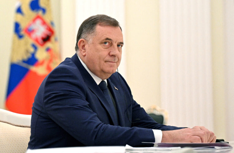 FILE PHOTO: Bosnian Serb leader Milorad Dodik attends a meeting with Russian President Vladimir Putin in Moscow, Russia, May 23, 2023. Sputnik/Alexey Filippov/Pool via REUTERS/File Photo