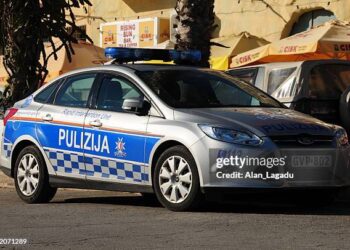 Marsaxlokk,Malta,Europe, - October 22, 2013: A fast pursuit Ford Focus Maltese Police car at the quiet fishing port on the Southern tip of the island.