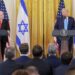 WASHINGTON, DC - FEBRUARY 04: Israeli Prime Minister Benjamin Netanyahu and U.S. President Donald Trump speak during a joint press conference in the East Room of the White House on February 04, 2025 in Washington, DC. Netanyahu is the first foreign leader to visit Trump since he returned to the White House last month. (Photo by Chip Somodevilla/Getty Images)