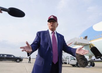 President Donald Trump speaks to reporters after arriving on Air Force One, Tuesday, June 10, 2025, at Joint Base Andrews, Md. (AP Photo/Alex Brandon)