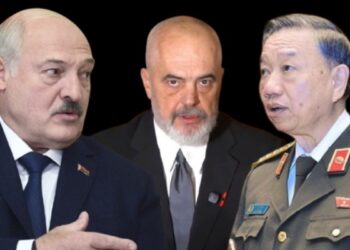 Presidenti i Bjellorusisë Aleksandr Lukashenko (majtas),  kryeministri i Shqipërisë Edi Rama dhe kryetari i Partisë Komuniste të Vietnamit, To Lam (djathtas).