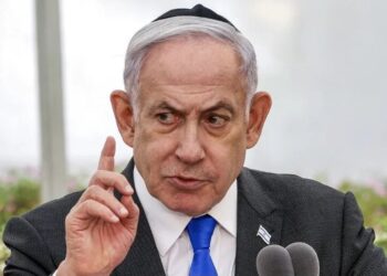 Israeli Prime Minister Benjamin Netanyahu speaks during a state memorial ceremony for the victims of the 1948 Altalena affair, at Nachalat Yitzhak cemetery in Tel Aviv on June 18, 2024. (Photo by Shaul GOLAN / POOL / AFP)