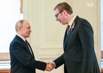 Moskva, 8. maja 2025.-  Predsednik Srbije Aleksandar Vuèiæ prisustvuje veèeras u Kremlju sveèanoj veèeri koju je u èast efova stranih delegacija koje su stigle na obeleavanje 80. godinjice pobede nad faizmom priredio predsednik Ruske Federacije Vladimir Putin.FOTO TANJUG/ SERGEI BOBILEV/ HOST PHOTO AGENCY RIA NOVOSTI/ nr